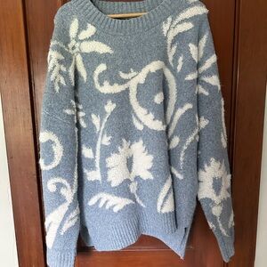 Cynthia Rowley Blue and Cream Floral Sweater